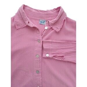 Oh My Gauze 1 Top Long Sleeve Button Down Shirt S/M Pink Raw Hem Beachy Airy